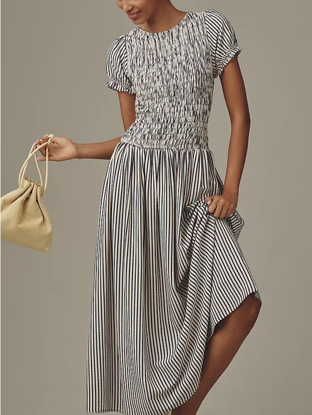 NWT Maeve Smocked Short Sleeve Stripe Maxi Dress